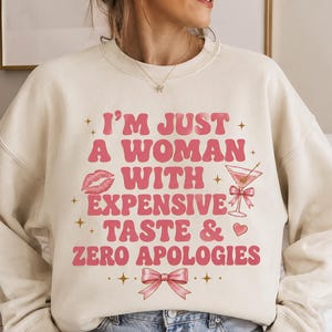 Coquette Sweatshirt for Women | Expensive Taste Graphic Crewneck | Trendy Pink Bow Sweatshirt | Cute Girly Pullover | Soft Aesthetic Gift
