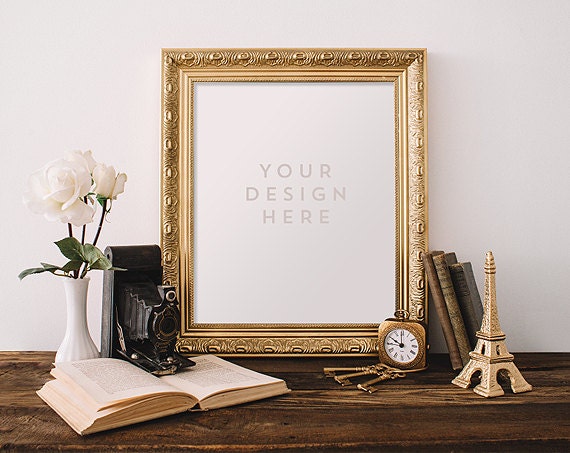 Gold Frame With Vintage Camera Paris Skeleton Keys Stock Etsy