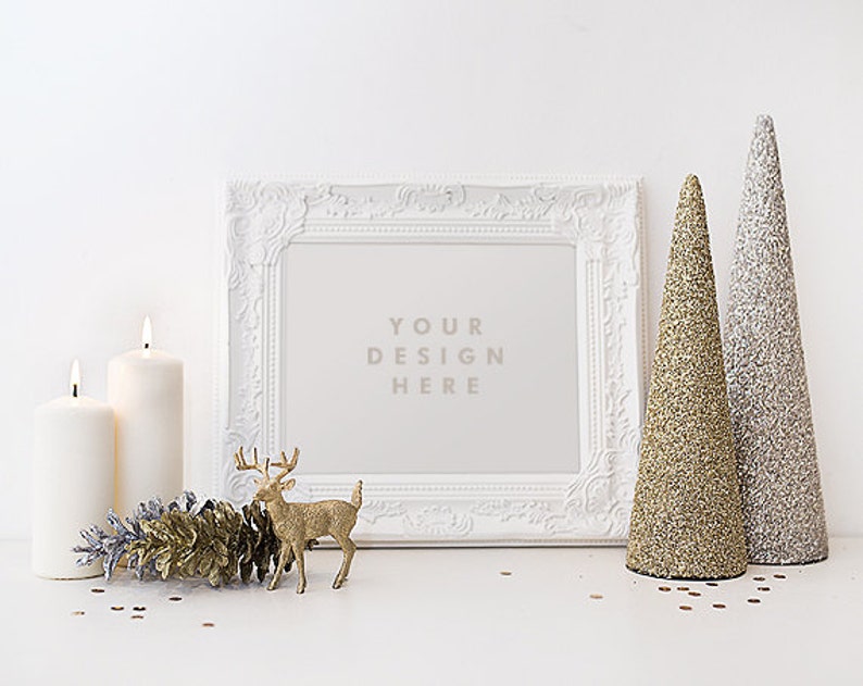 Download Winter Styled Frame Photo Template Mockup with Gold Tree ...