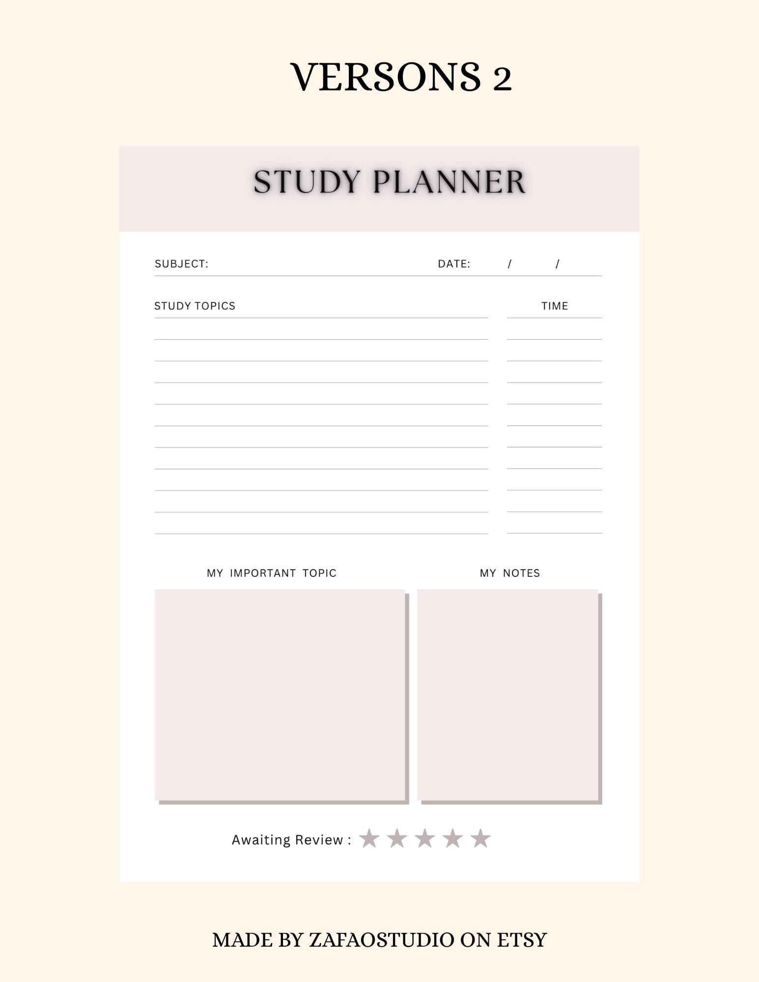 Fillable & Printable Study Planner PDF – ZIP File | A4 + Letter Size ...
