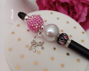 Sliver Key-kralenpen met zwarte metalen pennenhouder