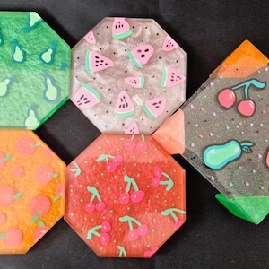 Sunny Fruit Fantasy Resin Coaster Set  - Hand‑Painted Fruit Theme Coasters – Bright & Whimsical Home Decor