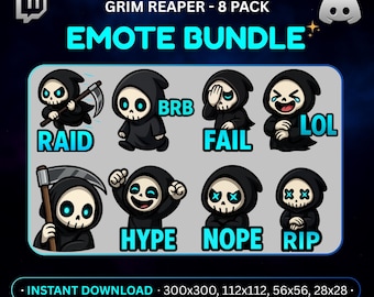 Grim Reaper-emojipaket – 8-pack | Twitch & Discord Halloween-emojiset