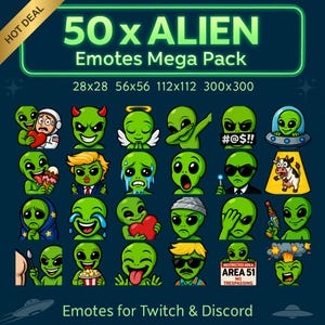 Alien Emote Mega Pack – 50 Twitch & Discord Emojis | Gamer, Sci-Fi - Meme Set