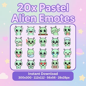 Pastel Alien Emote Bundle: Kawaii Twitch & Discord Emoji Pack (Digital Download)