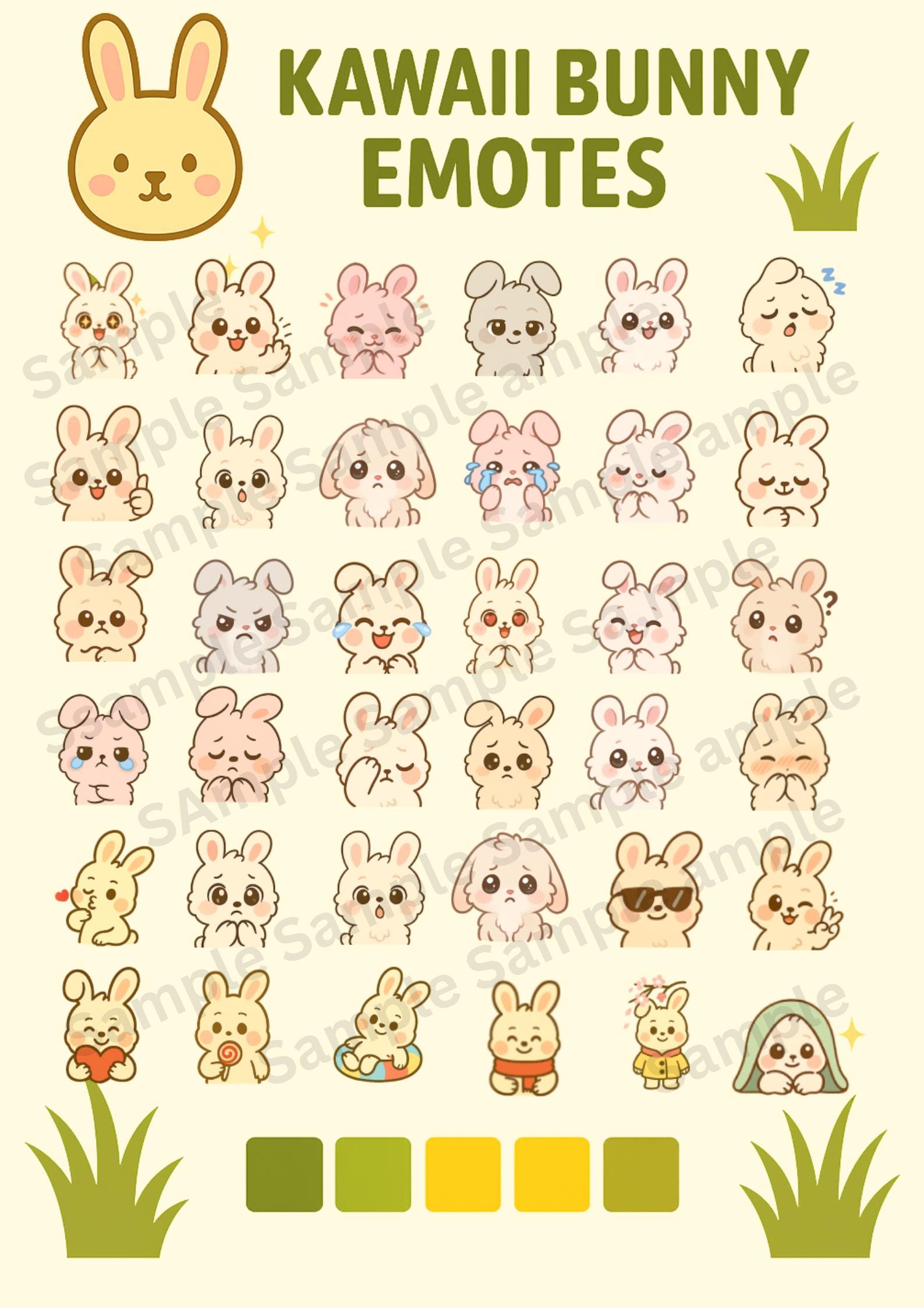Kawaii Bunny Emotes: Pastel Rabbit Emojis for Twitch & Discord (digital ...