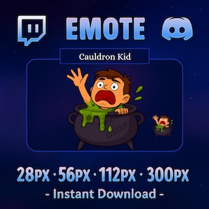 Scared Cauldron Kid Emote – Funny Halloween Discord Emoji | Digital PNG Download for Twitch, YouTube, Kick
