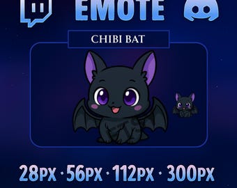Chibi Bat Emote: Purple Glowing Eyes - Gothic Twitch Emoji