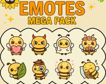 Kawaii Bee Emotes – Honeybee Emoji Pack for Twitch & Discord (Digital Download)