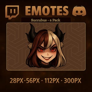Dark Anime Emotes – Evil Succubus Twitch/Discord Pack (6 Demon Expressions)
