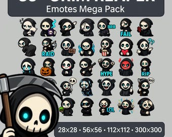 Paquete Mega de 35 Emotes de la Parca / Paquete de Emojis de Fantasma de Halloween para Twitch y Discord