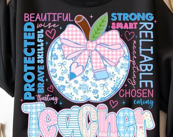 Floral Apple Teacher PNG, Back to School Shirt Design (Digital Download)