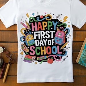 Eerste schooldag, png PNGEgg | Shirtontwerp terug naar school | Magische eerste schooldag, png PNGEgg | Afdrukbaar digitaal bestand met cijferbord