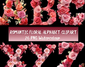 Valentine's Day Floral Alphabet Clipart - Digital Download