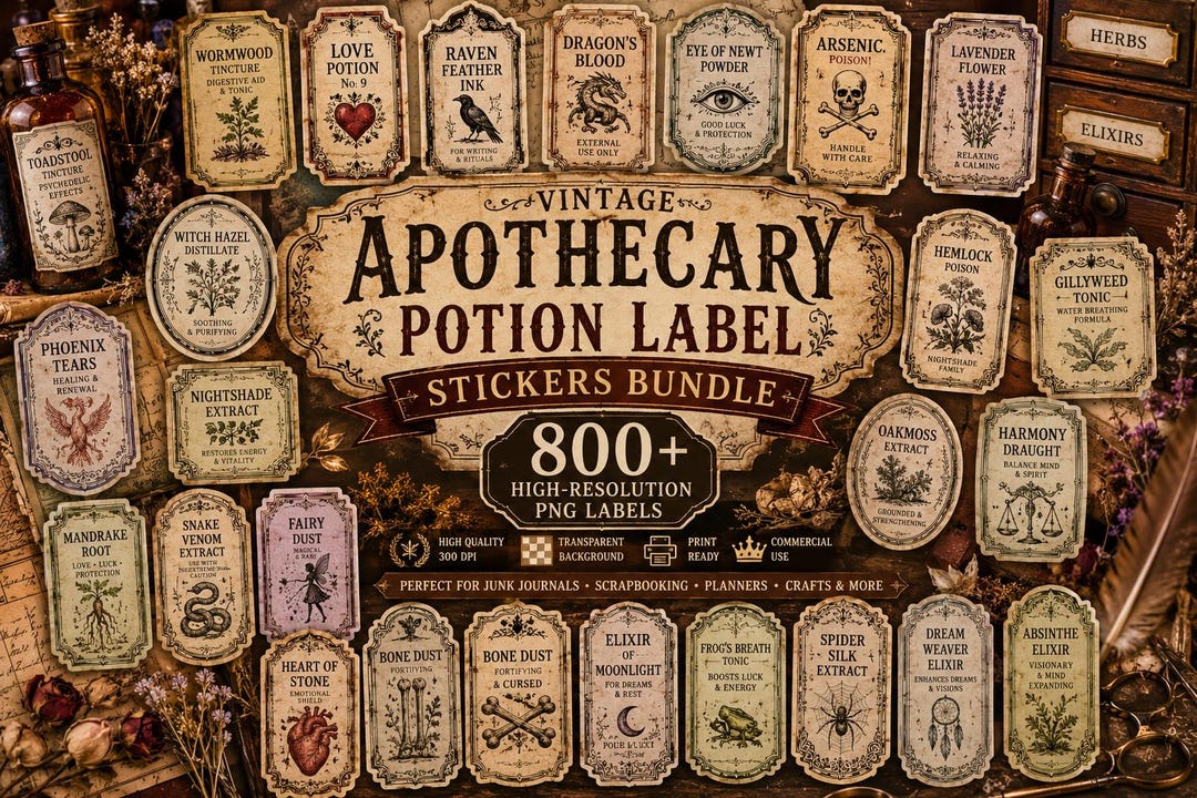 Vintage Halloween Apothecary Labels Bundle | Retro Potion Bottle ...