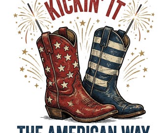 Lancez-vous à l'américaine PNG | Bottes de cowboy rétro 4 juillet Sublimation | Conception de chemise patriotique vintage