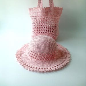 crochet straw hat, bag; summer hat, beach bag, wide-brim hat , crochet hat and bag pattern