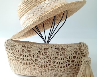 crochet hat bag, summer hat purse, beach hat purse, crochet hat purse pattern