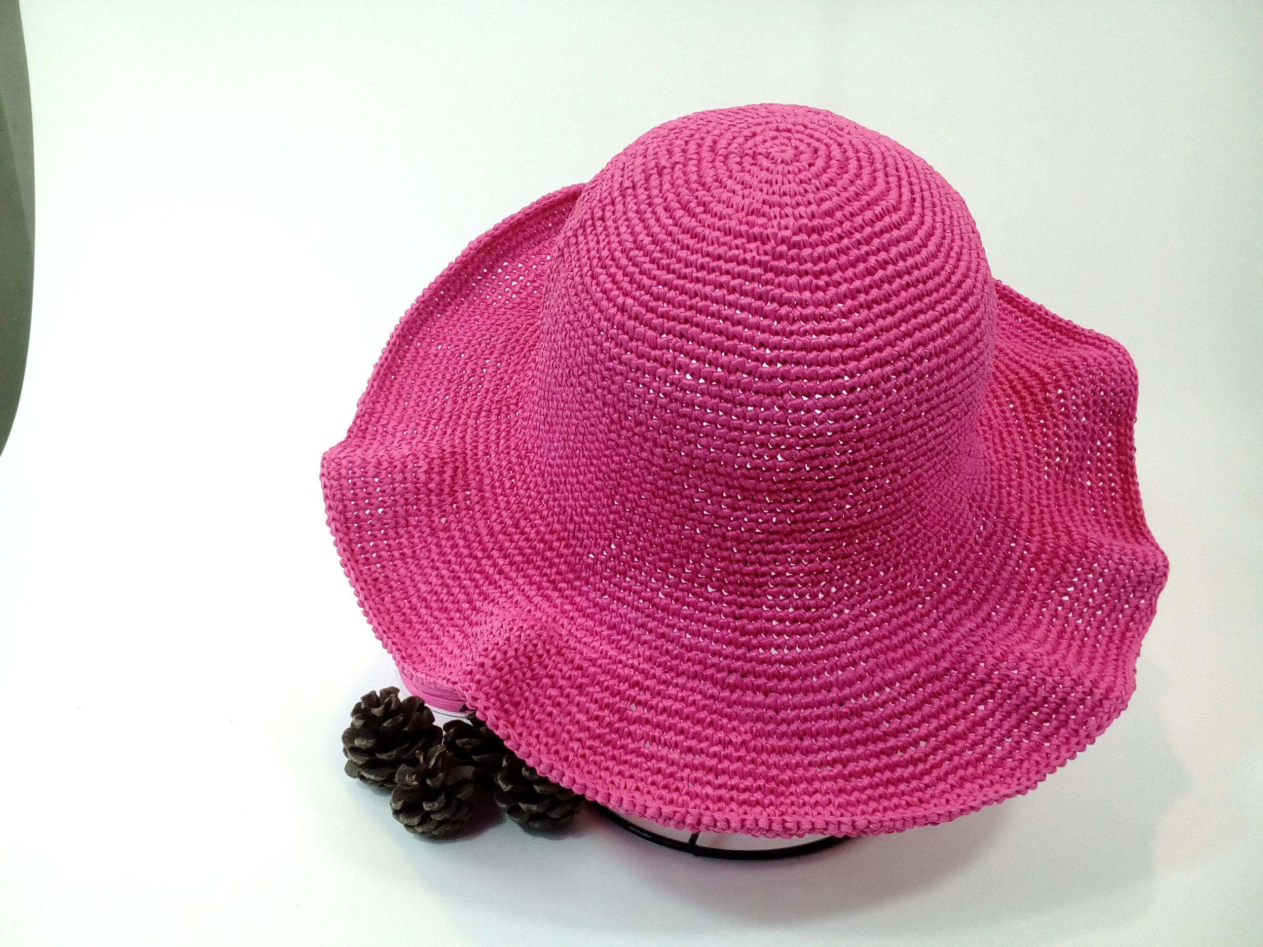 1200~Crochet-straw Hat with Curled Brim