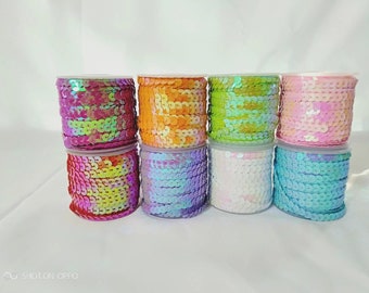 Sequin Ribbon,  AB plated sequin trim , 30yards each, sequin cords, sequin string 6 mm, Craft trim, Embellishment, Sparkle trim, AB sequins