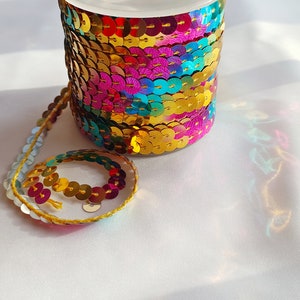 PET Paillettenband, 30 Yards, 6 mm, Paillettenbesatz, Sparkle Paillettenband, Regenbogen