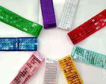 Square Sequin Ribbon. 25mm Mesh Lace Decoration .Embellished Trim.9 Colors.5-rows sparkle sequin