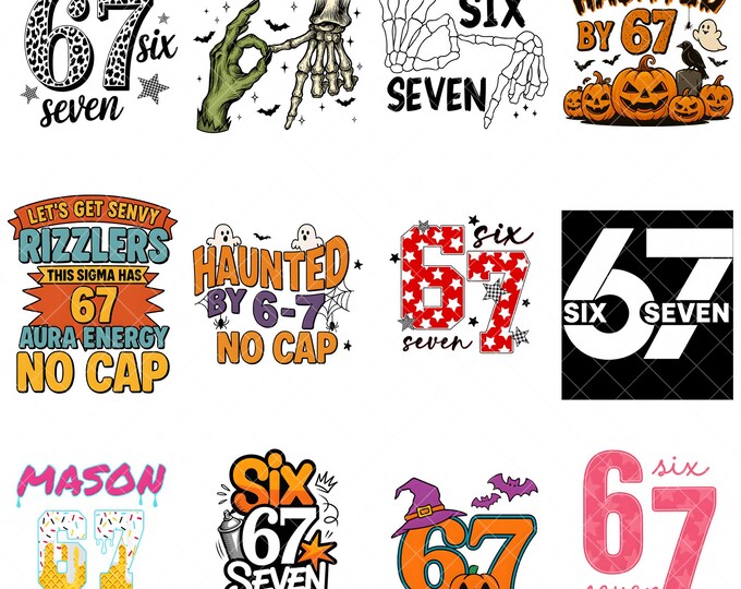 Six Seven Meme Clipart Bundle - 6 7 PNG, Funny Meme Designs, Haunted by ...