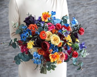 Ramo de seda colorido, ramo de novia, damas de honor falsas