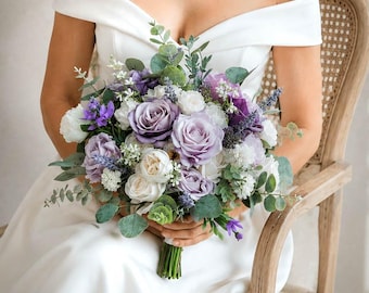 Lavendel Faux Hochzeit Bouquet, Handgemachte Seiden Brautblumen