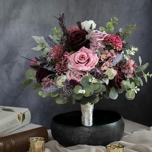 Mauve Silk Bridal Bouquet l  Faux Fall wedding Bouquet l Handmade Canada l Artificial Bridesmaids Bouquet l Purple Silk Flowers