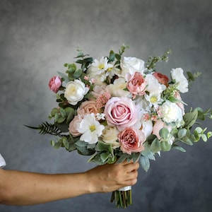 DEMIUKO Dahlia's, 4 bundels kunstbloemen, rozen, pioenrozen, zijde, boeketten, kunstbloemen, vaas, decoratie voor bruiloft, feest, tafelopzetstukken