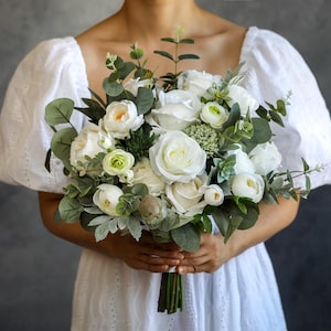 Handcrafted Silk Wedding Bouquet: Ranunculus, Succulents