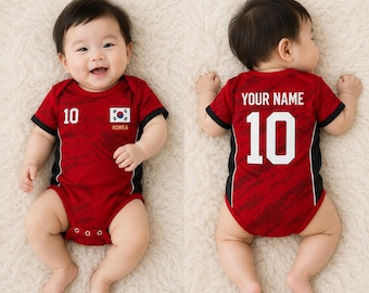 Body personalizado de fútbol de Corea del Sur para bebé / Camiseta roja de Corea del Sur para recién nacido