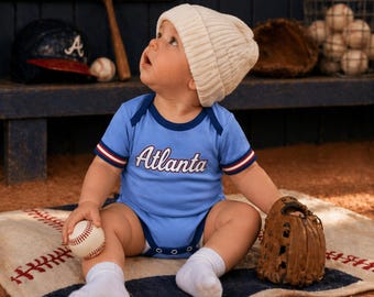 Atlanta Baseball Baby Bodysuit |  Atlanta Blue White Jersey for Newborn