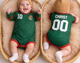 Body bébé football Mexique, prénom personnalisé, version 2026