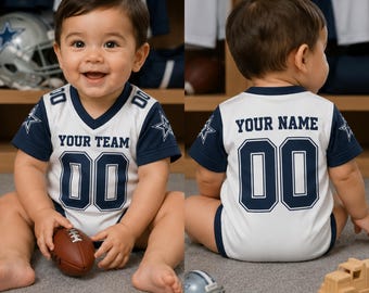 Custom Dallas Football Babysuit, Sports Romper, Personalized Cowboys Game Day Baby Tee