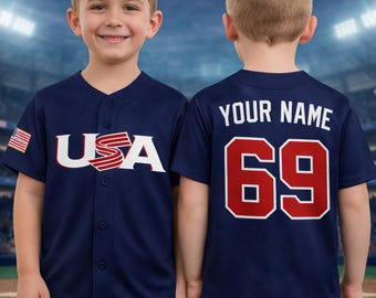Maglia da baseball personalizzata USA, ragazzi/bambini 2026