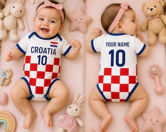 Croatia Inspired Soccer Babysuit, Infant Football Bodysuit, Sports Romper