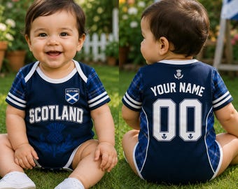 Body de fútbol personalizado para bebé de Escocia, pelele de fútbol personalizado para bebé de Escocia, conjunto de camiseta para bebé, ropa para recién nacidos para el día del partido.