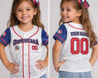 Maglia da baseball personalizzata per bambini della Repubblica Dominicana, maglietta della squadra con bandiera dominicana, nome e numero personalizzati