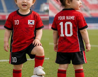 Maglia da calcio per bambini della Corea del Sud, versione personalizzata per tifosi 2026, con nome e numero personalizzati.