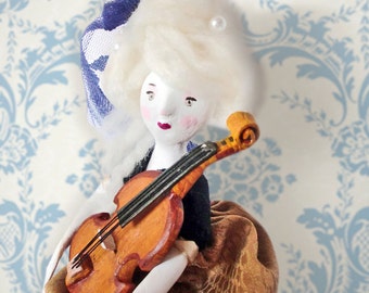 The Stradivarius violin player - Original Handmade Paper Clay Doll - One Of A Kind