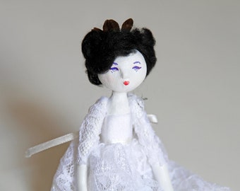 Hipster bride doll Suzie - Contemporary Handmade Paper Clay Doll - One Of A Kind