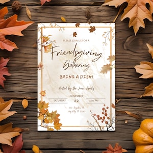 Modello di invito modificabile per il Ringraziamento tra amici – Invito per una festa autunnale – Download digitale stampabile Canva