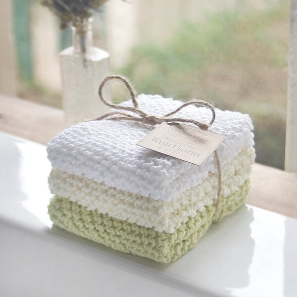 3 Hand Knitted 100% Cotton Wash Cloths