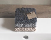 3 Hand Knitted 100% Cotton Wash Cloths