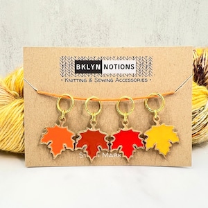 Stitch Markers for Knitting Fall Leaves Autumn Theme: Enamel Leaves Yellow, Red, Orange, Brown