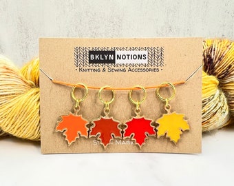 Stitch Markers for Knitting Fall Leaves Autumn Theme: Enamel Leaves Yellow, Red, Orange, Brown