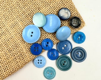 vintage Lot de boutons bleus : 15 boutons de différentes nuances de différentes tailles