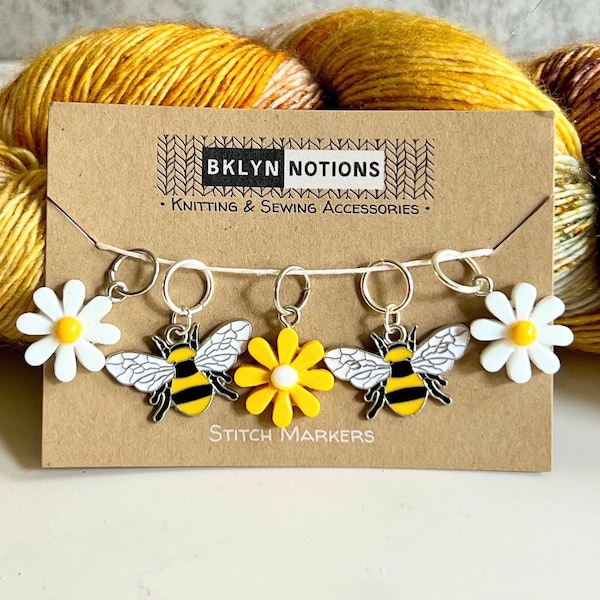 Marqueurs de points pour tricoter le thème des abeilles et des fleurs : jaune, noir et blanc